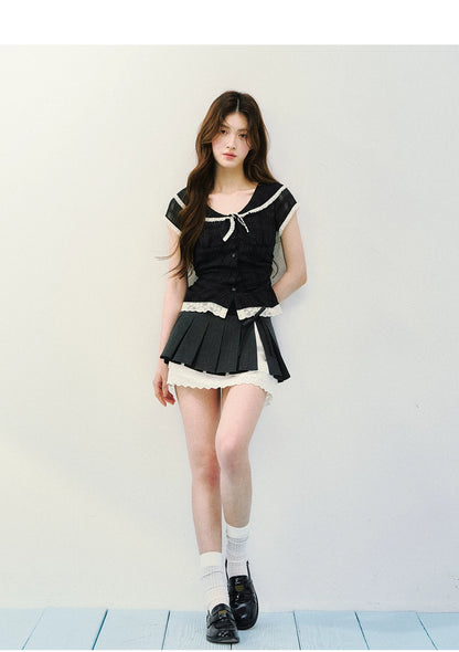 Vintage Sheer Polka Dot Sailor Collar Blouse