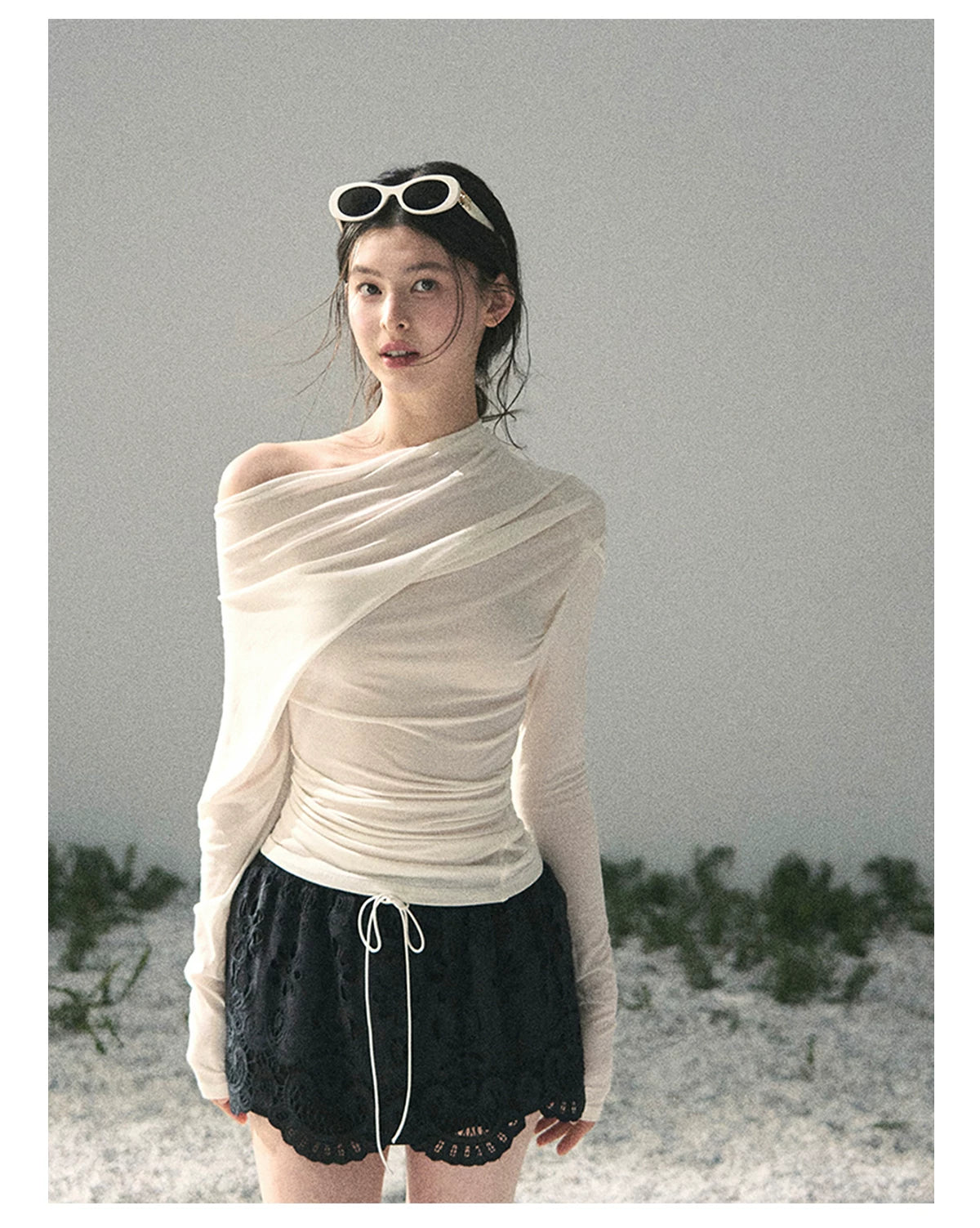 Light &amp; Shadow Asymmetric Long-Sleeve Top