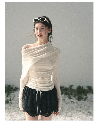 Light &amp; Shadow Asymmetric Long-Sleeve Top