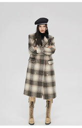 (Final Sale) Coffee Woolen Plaid Coat - CHINASQUAD