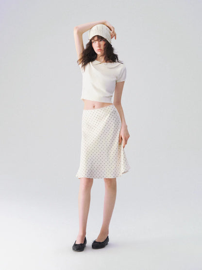 Collar Cinched Top &amp; French A-line Midi Skirt Set