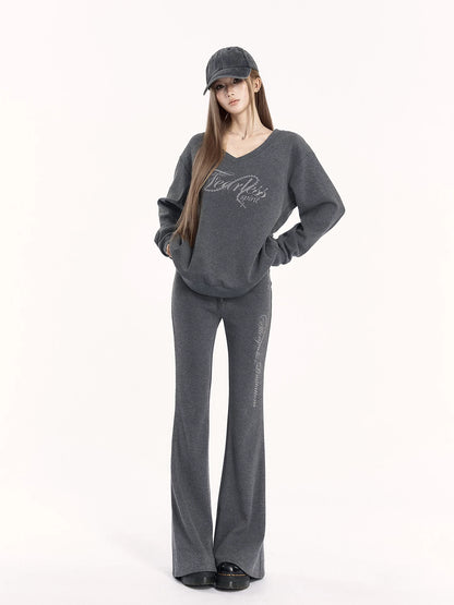 V-Neck Sweatshirt &amp; Flared Pants Set