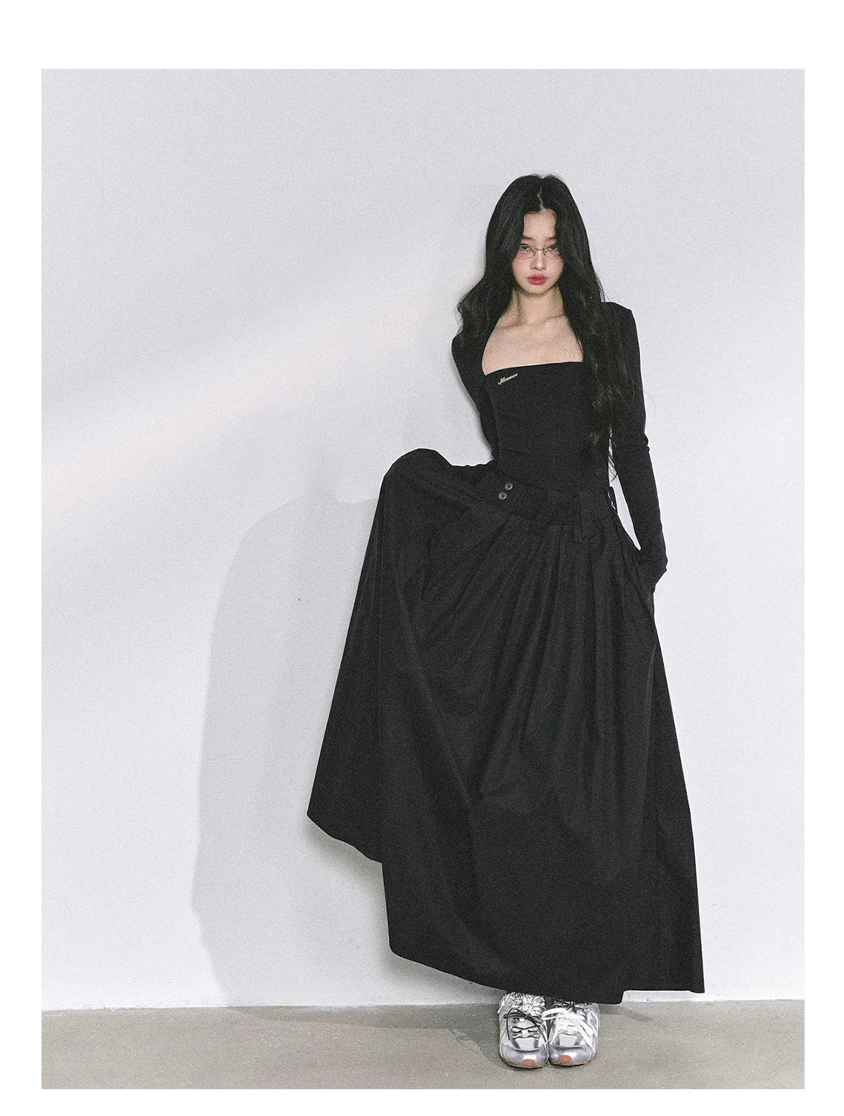 French Relaxed Long Sleeve Maxi Dress