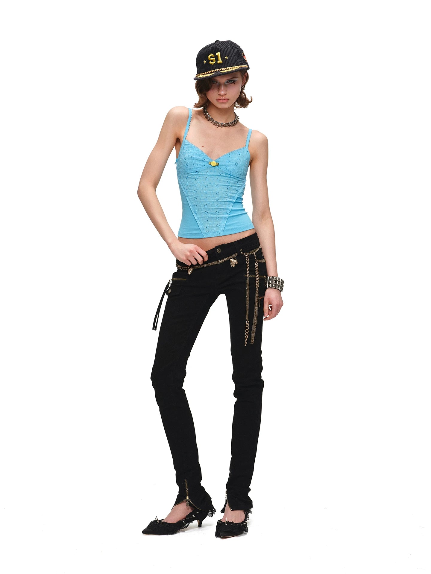 Vintage Washed Zip-Detail Skinny Jeans 1Jinn Studio