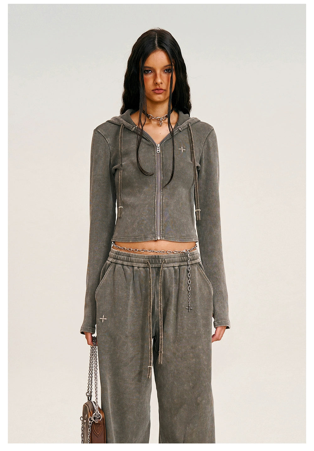 Wild Vintage Zip-up Cropped  Hoodie
