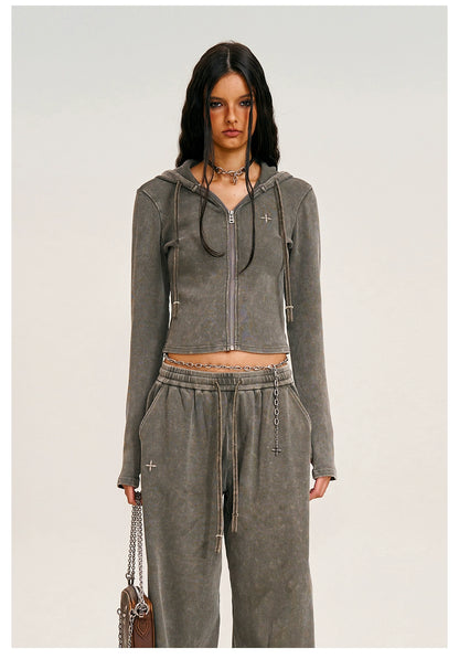 Wild Vintage Zip-up Cropped  Hoodie