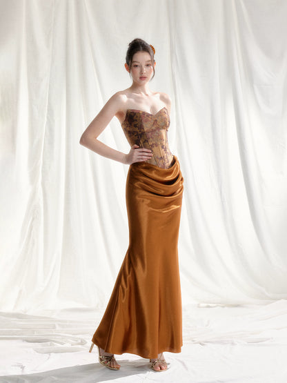 Jade Whisper Jacquard Corset Satin Evening Gown