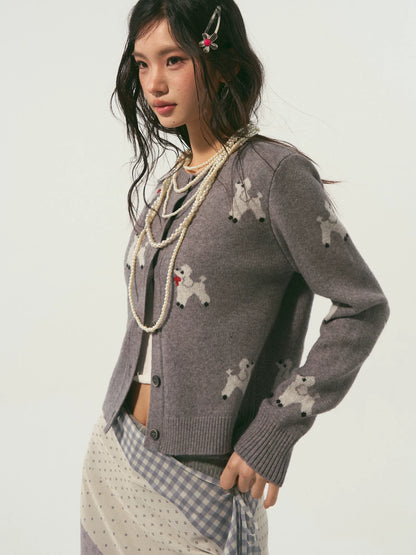 Scarf-Inspired Puppy Jacquard Knit Cardigan