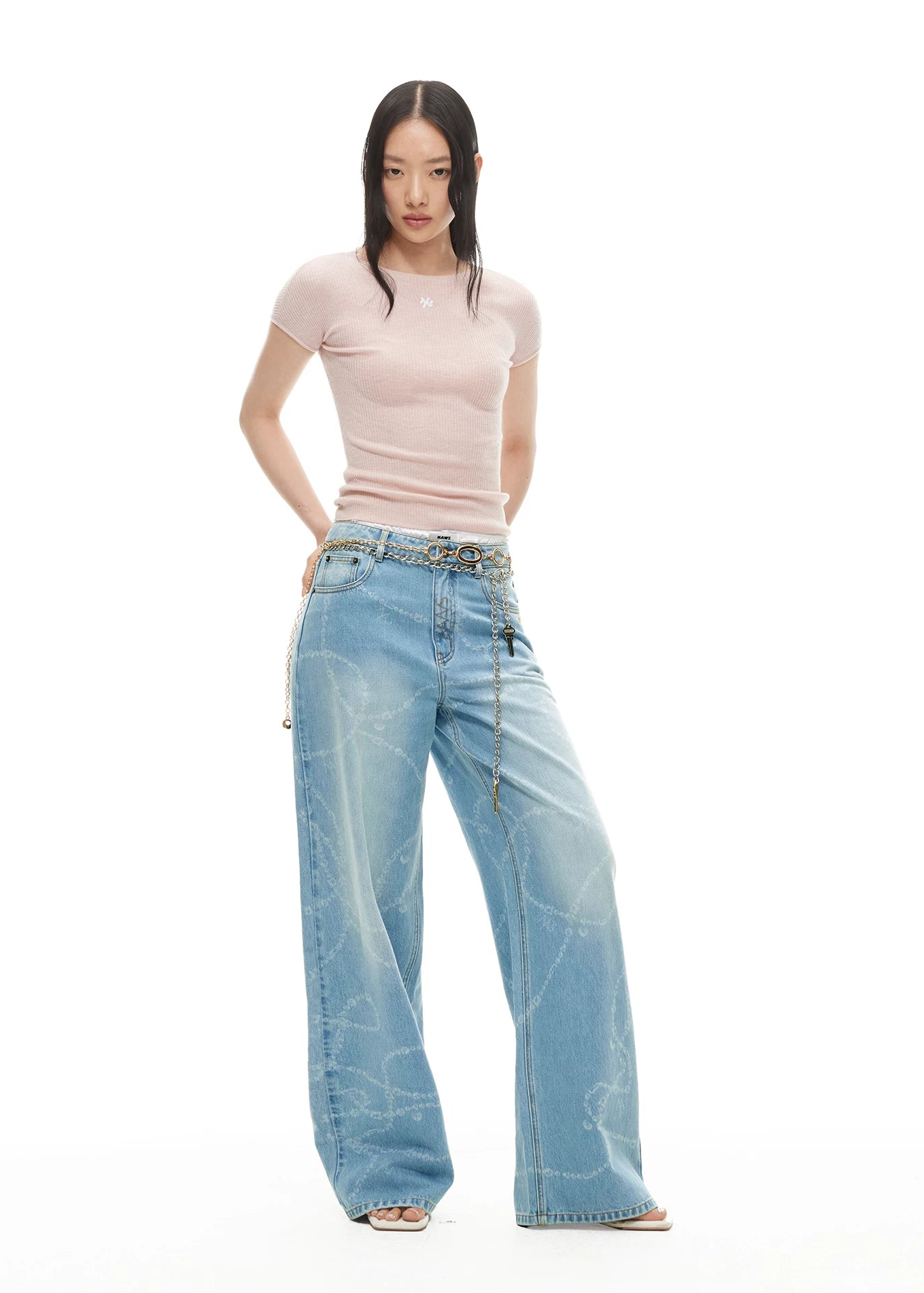 Beverly Printed Wide-Leg Denim Pants