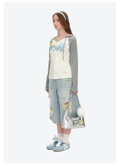 Raglan Sleeve Hooded Long Sleeve Tee