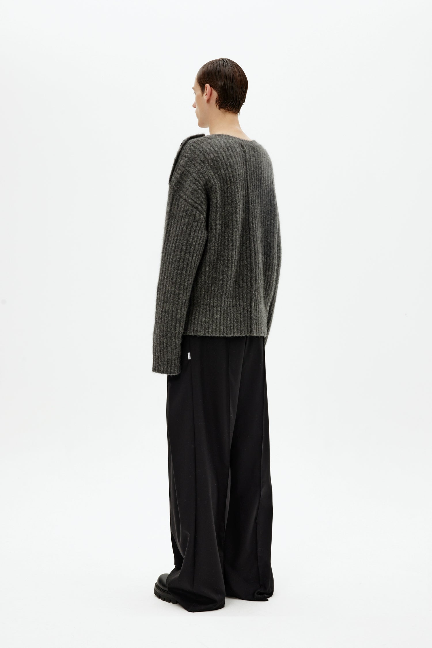 Mohair Wool Multi-Button Crewneck