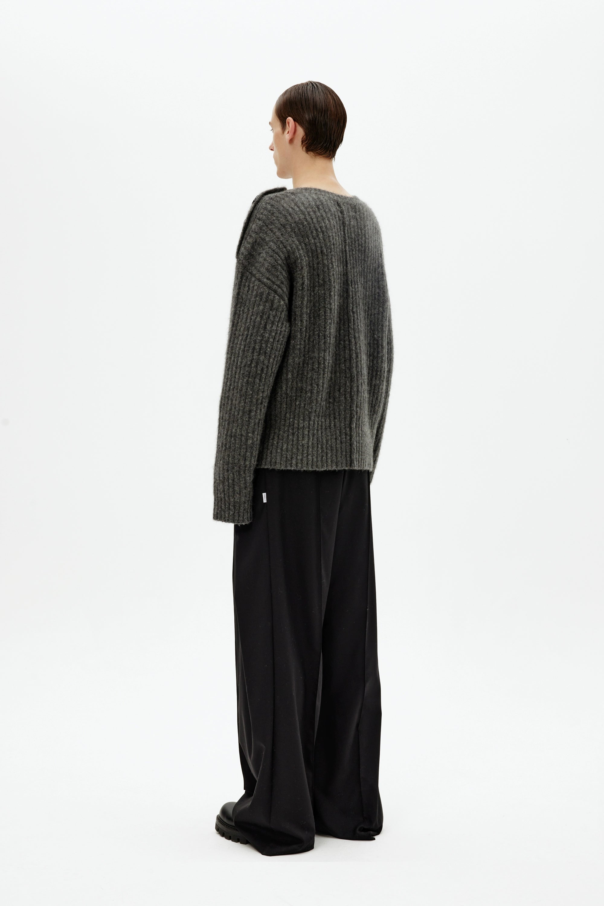 Mohair Wool Multi-Button Crewneck