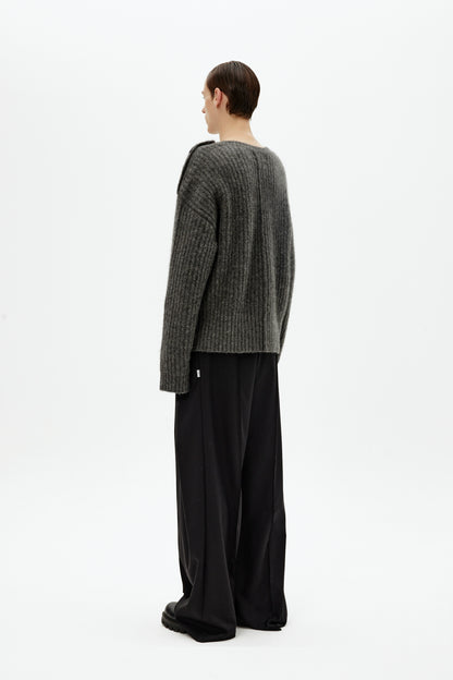 Mohair Wool Multi-Button Crewneck