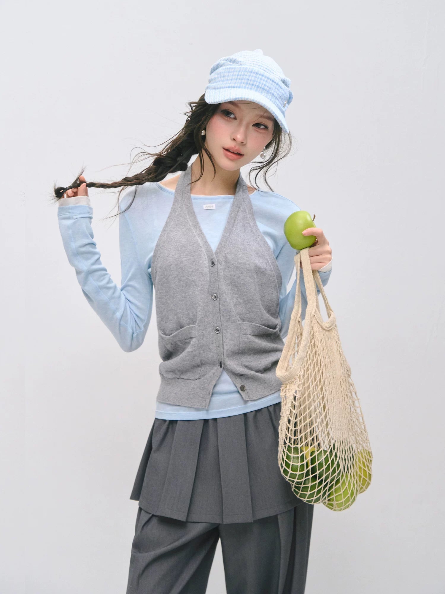 Layered Halter Tank &amp; Long Sleeve Knit Top Set