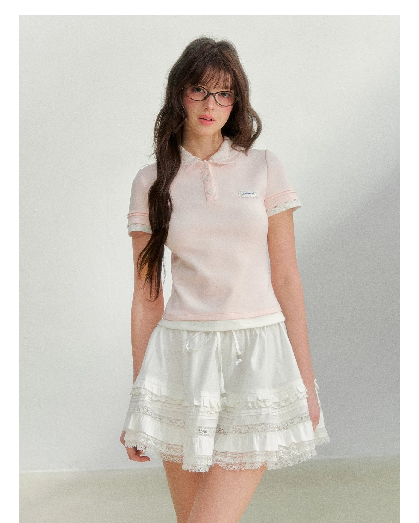 Embroidered Collar Pink Knit Polo