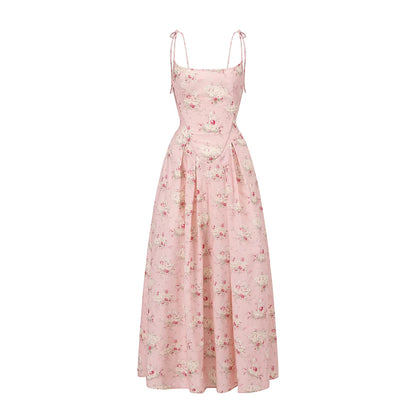 French Sweet Floral Corset Slip Pink Dress