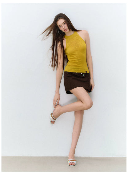 Brown Tone Starburst Asymmetric Skirt