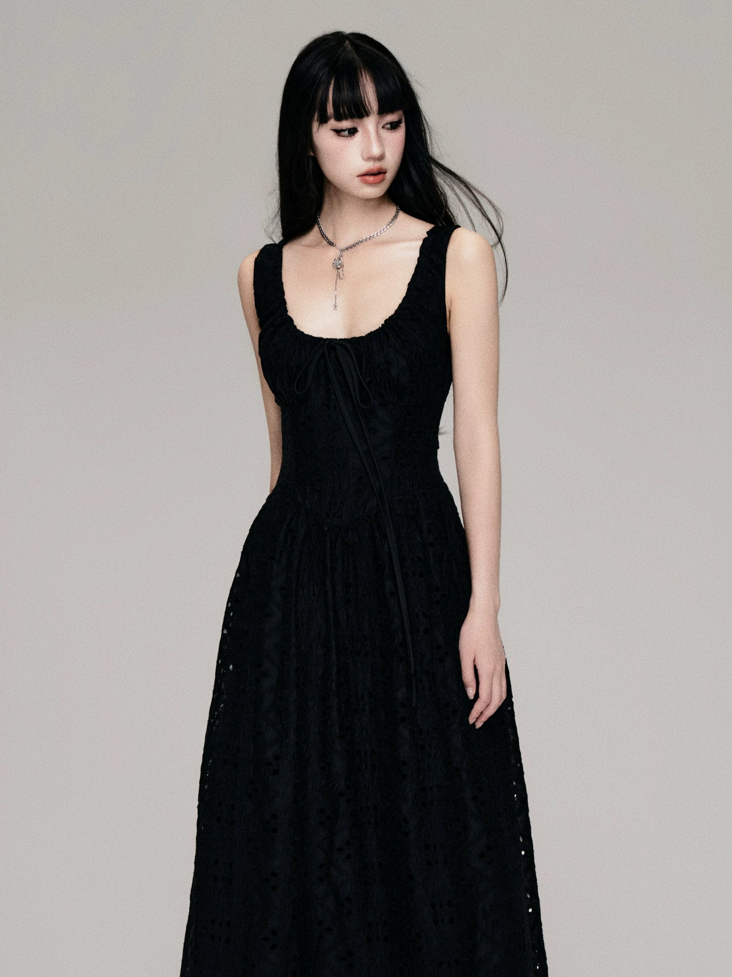 Cutout French Sleeveless Maxi Dress