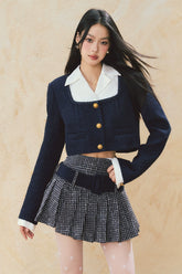 Square Neck Spliced Jacket & Short Skirt Set - CHINASQUAD