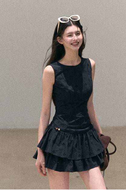 Bohemian Embroidered Cut-Out Cinched-Waist Summer Dress