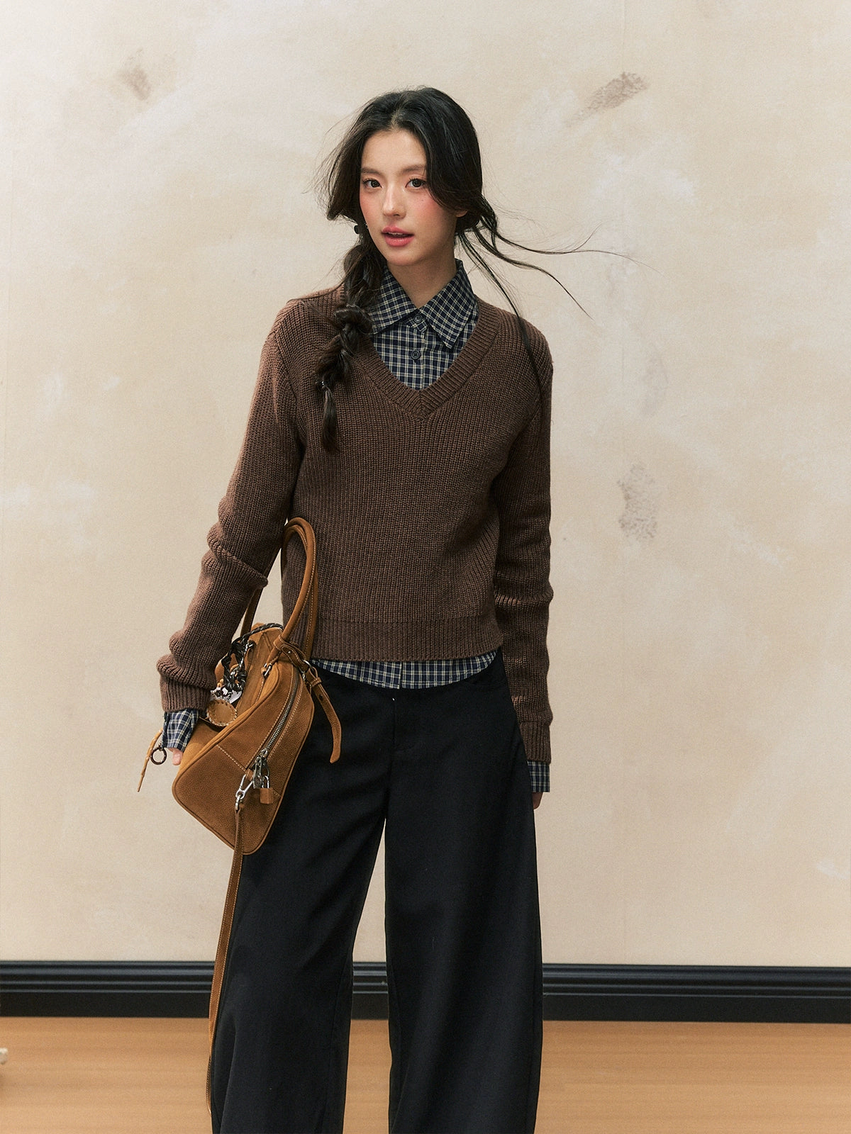 Academy Style Brown Sweater &amp; Check Shirt