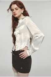 Stretchy Herringbone Satin Shirt - CHINASQUAD