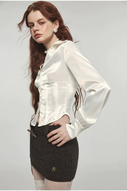 (Final Sale) Stretchy Herringbone Satin Shirt - CHINASQUAD