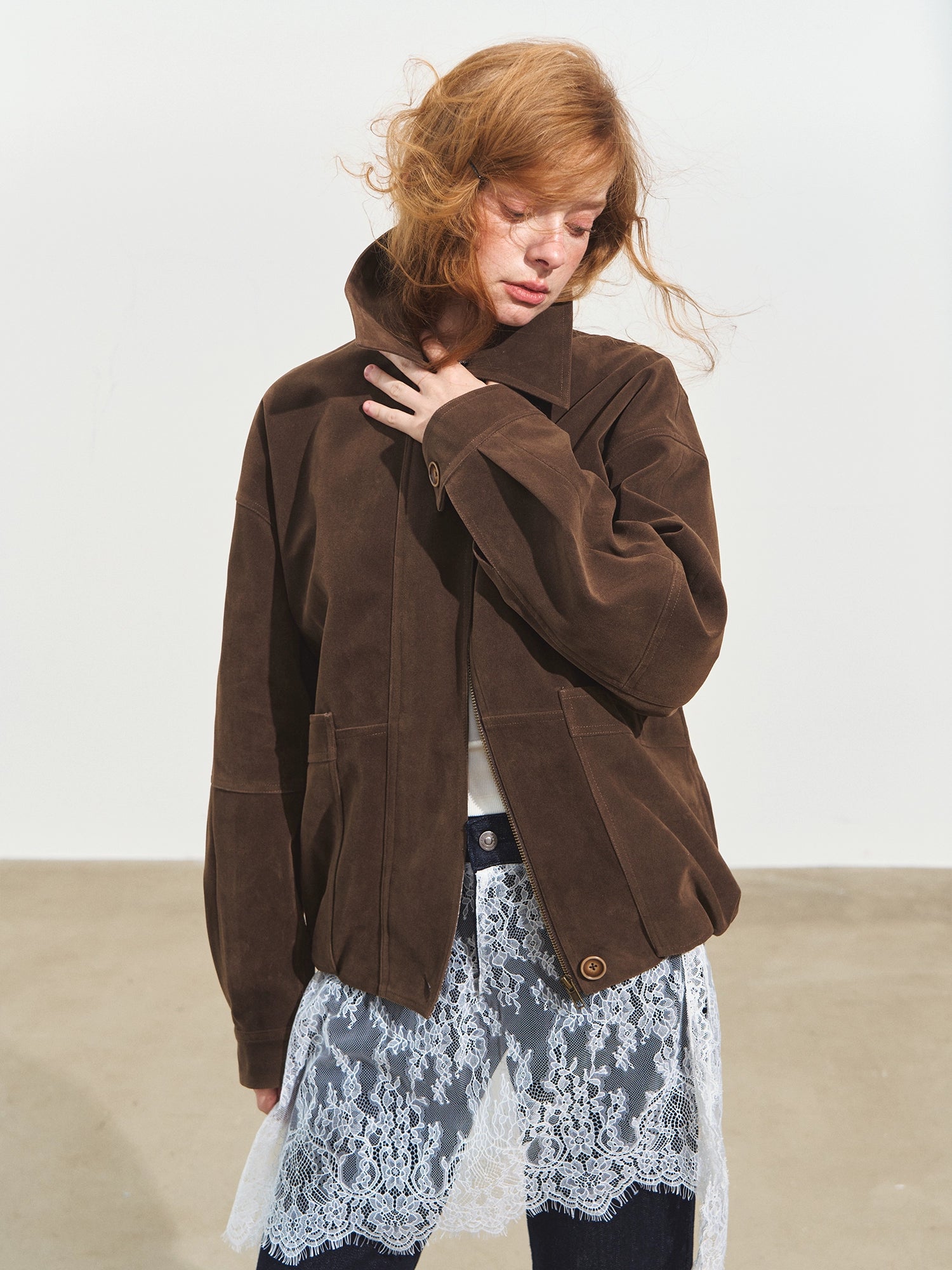 Suede Fog-Effect Oversized Jacket