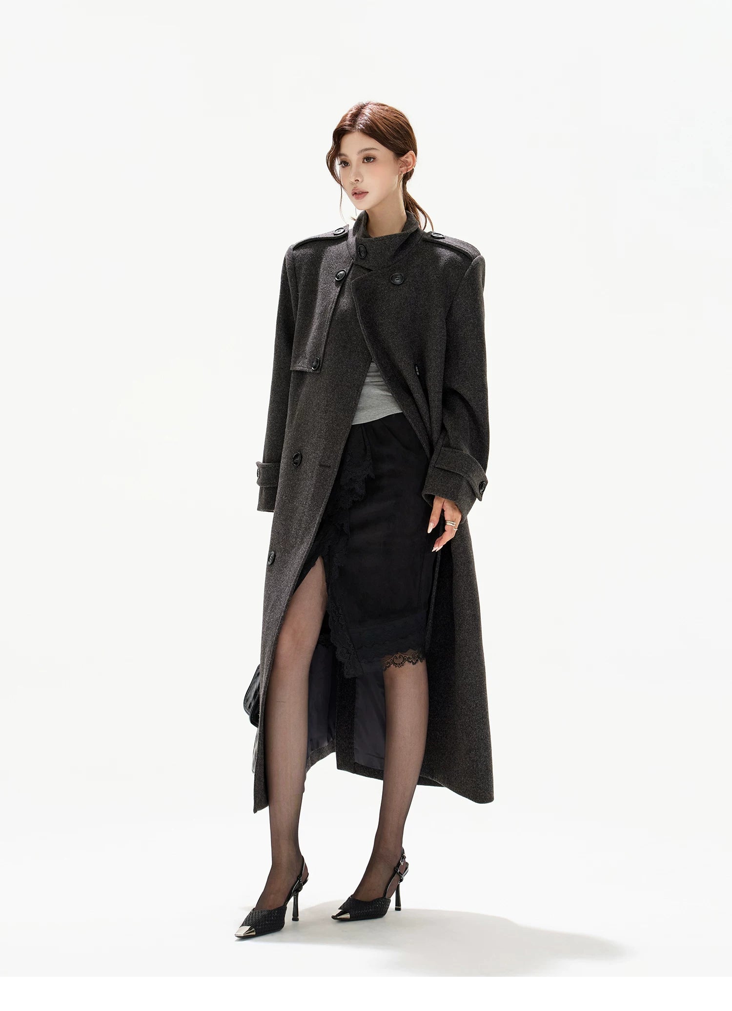 Wide-Shoulder Wool-Blend Overcoat