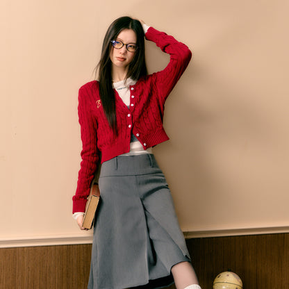 Red Knitted Short Cardigan - CHINASQUAD