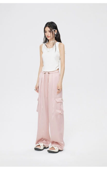 Pink &amp; White Silk Wide-Leg Pants