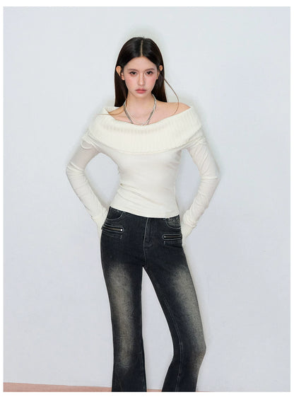 Draped Cowl-Neck Patchwork Knit Sweater