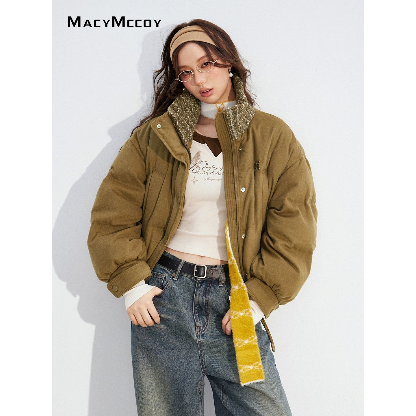 Wool-Blend Knit Spliced Down Jacket