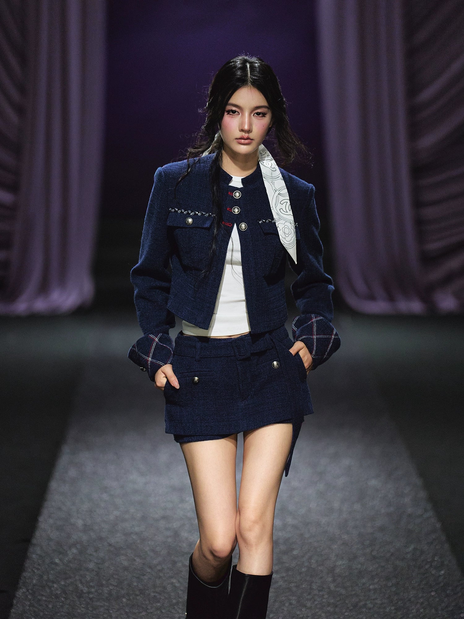 Quilted Stitch Jacket &amp; A-Line Skirt Set