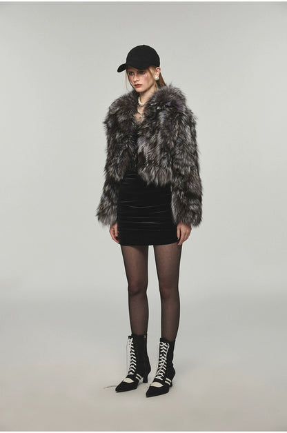Turn-down Collar Silver Fox Fur Short Coat - CHINASQUAD