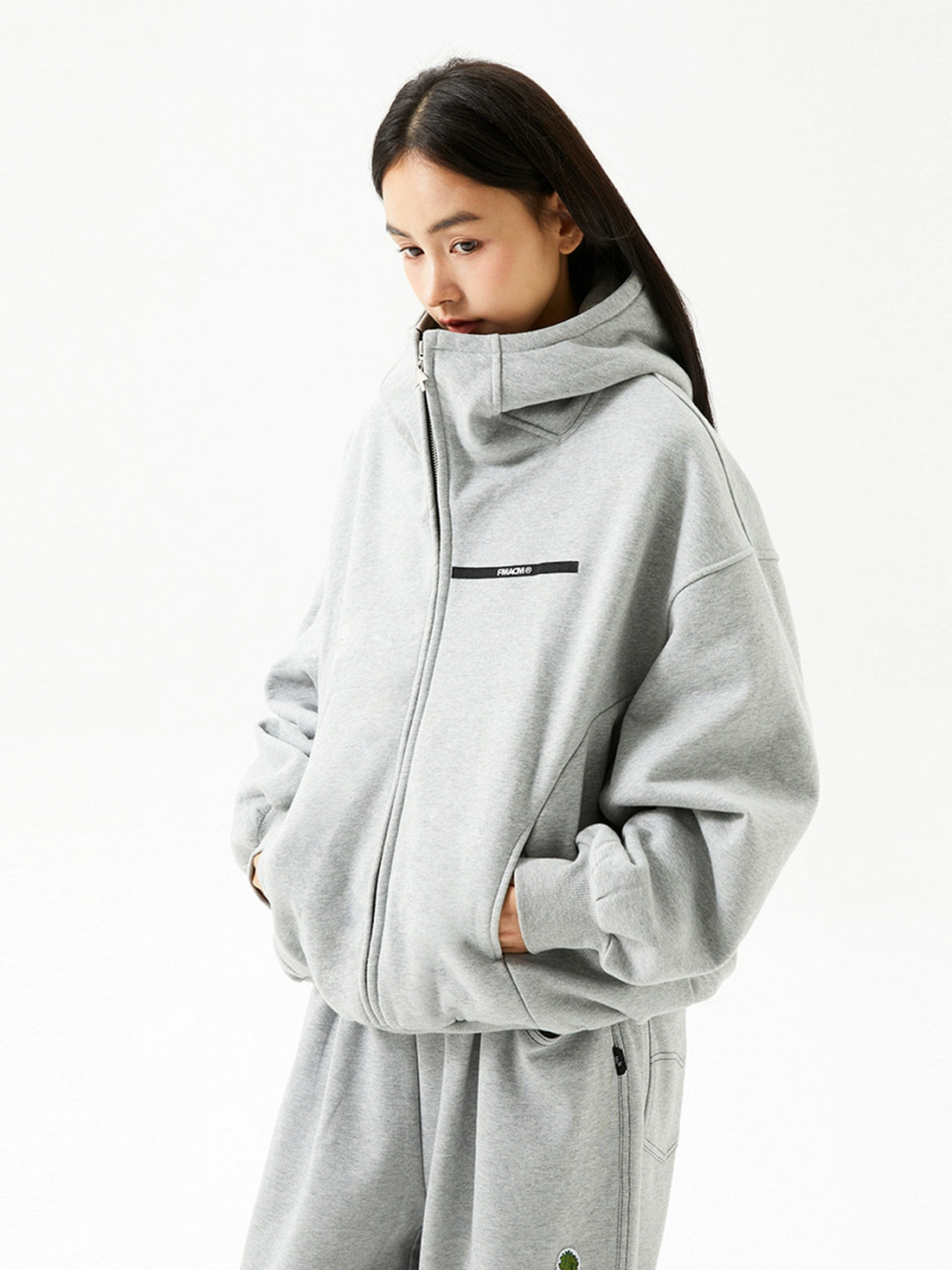 Gray Printed Hoodie Loose Thick Jacket