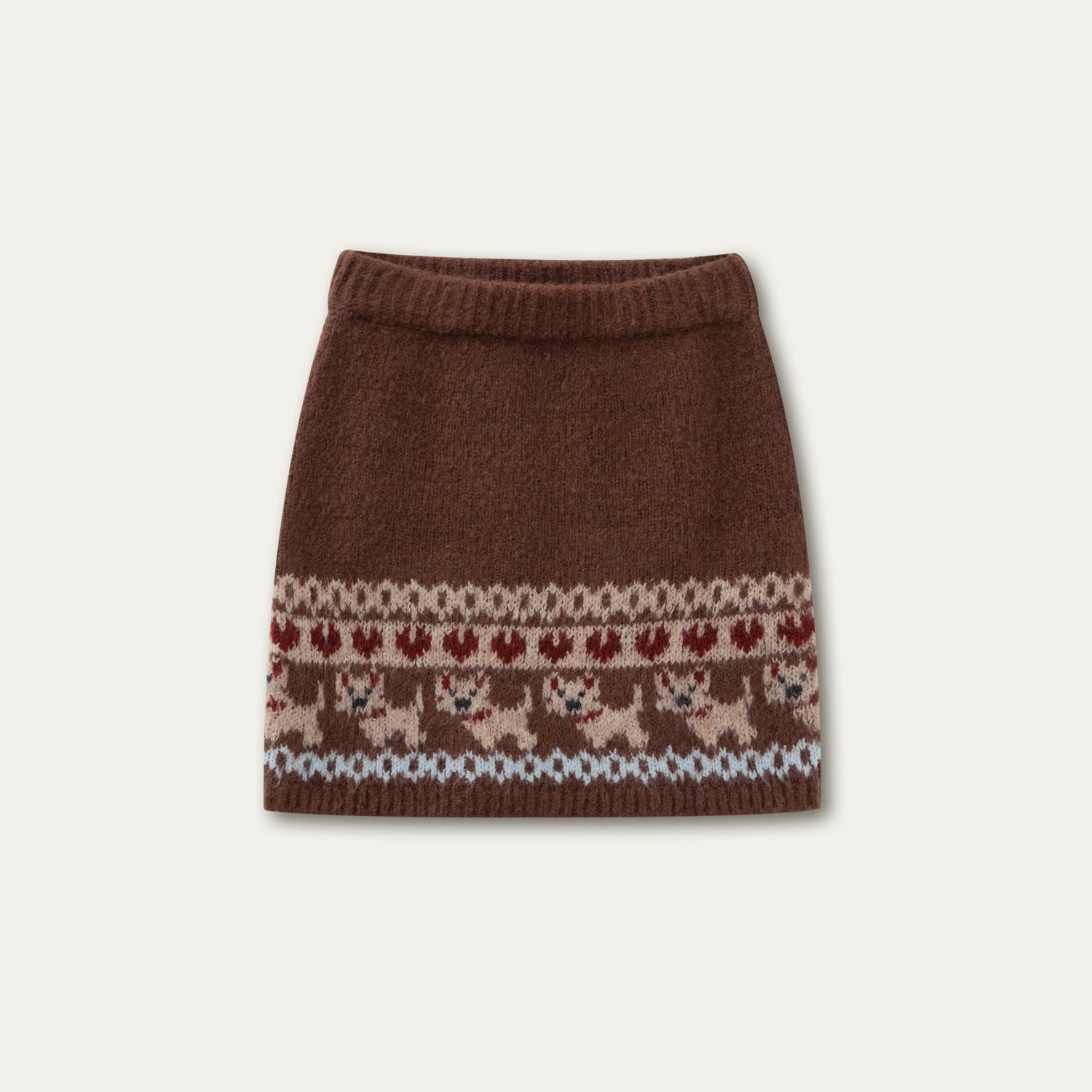 “Puppy Fair Isle” Vintage Knit Cardigan &amp; Skirt Set