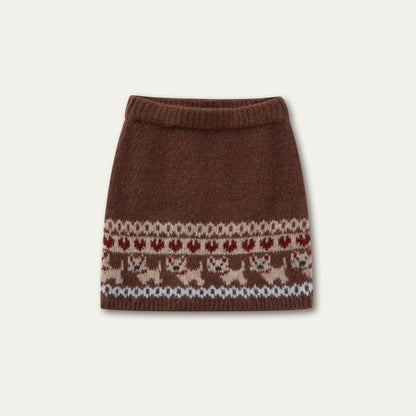 “Puppy Fair Isle” Vintage Knit Cardigan &amp; Skirt Set