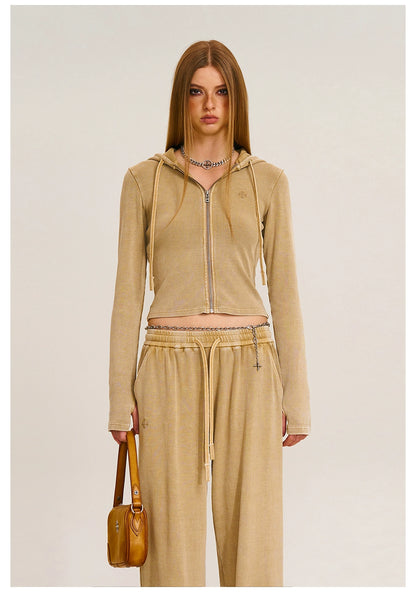 Wild Vintage Zip-up Cropped  Hoodie