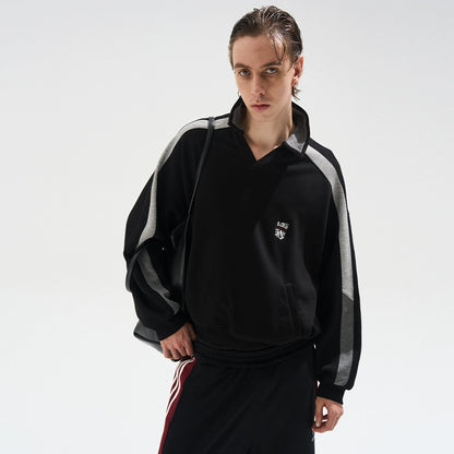 Contrast Panel Embroidered Polo Sweatshirt