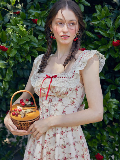 Pastoral Lace Corset Square-Neck Dress