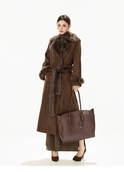 Belted Double-Breasted Long Coat