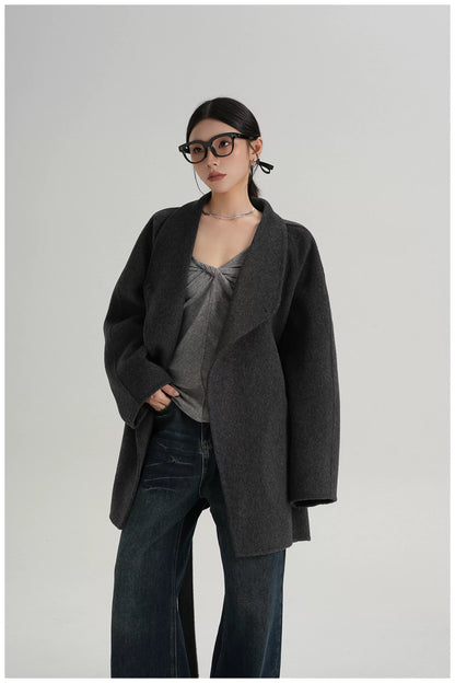 Tie-Belt Mid-Length Double-Faced Wool Jacket