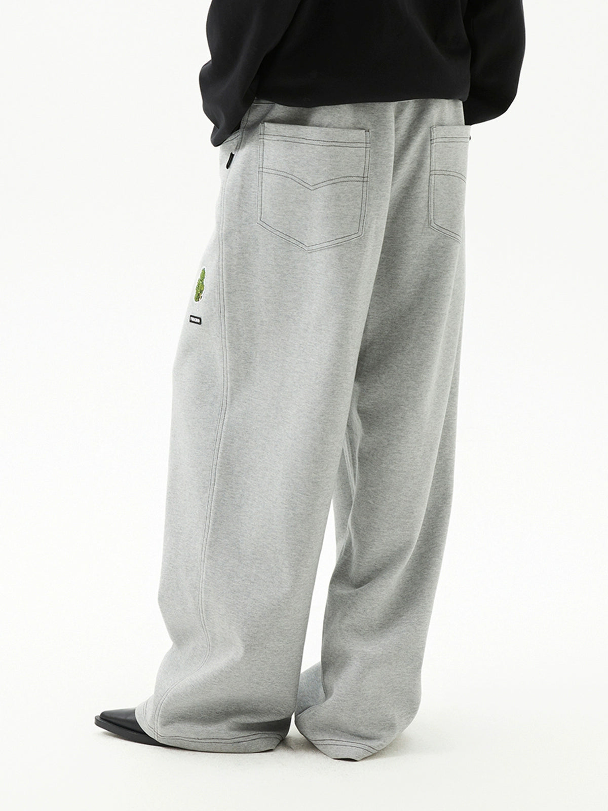 Gray Loose Straight-Leg Denim Sweatpants