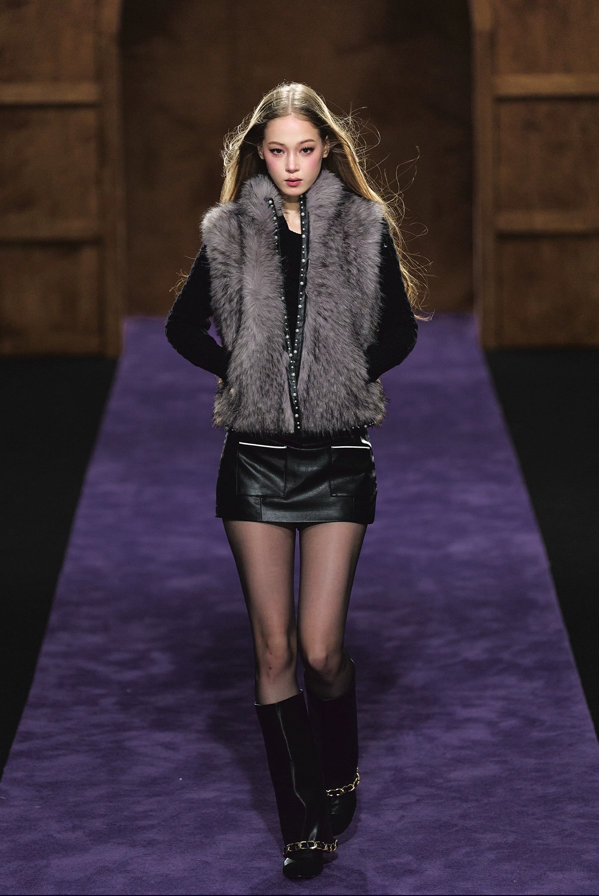 Beaded Faux Fur Layered Vest