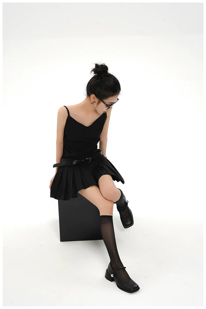 Asymmetric Zip-Back Pleated Camisole Dress