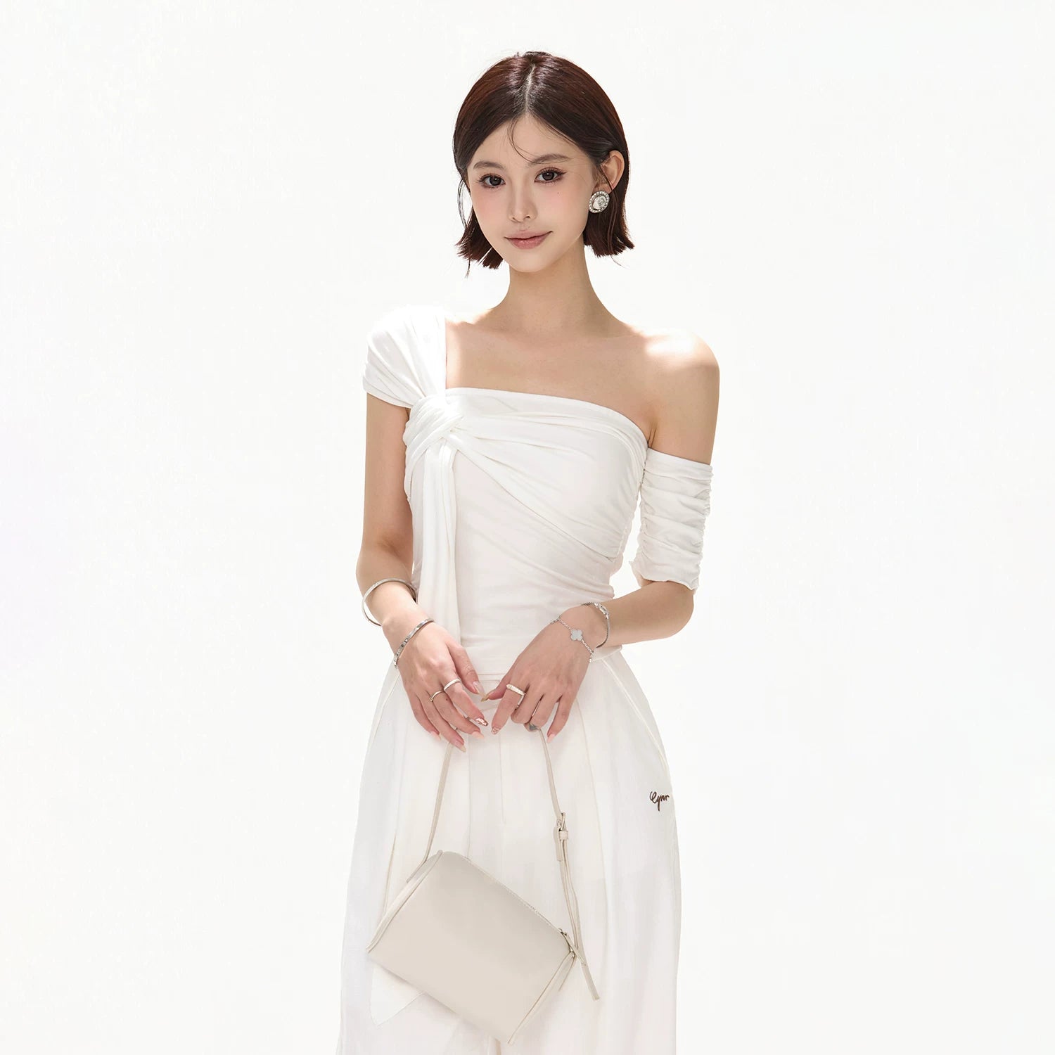 Minimalist Draped One-Shoulder Knit Top
