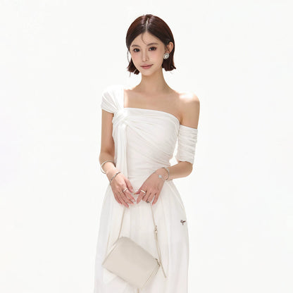 Minimalist Draped One-Shoulder Knit Top