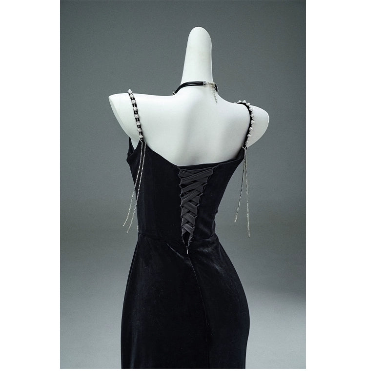 Elegant Black Velvet Couture Gown