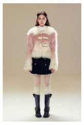 Pink Gradient Button Shearling Jacket - CHINASQUAD